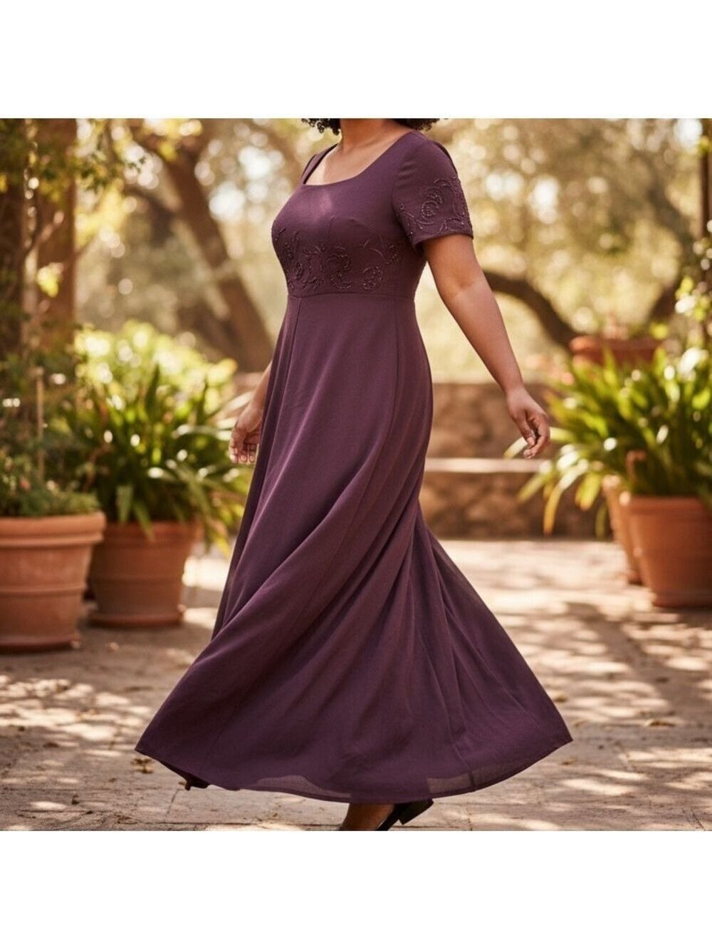 Sylvia Ann Plum Purple Embellished Full-Length Evening Gown | Size 10